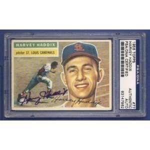  Signed Harvey Haddix Picture   1956 Topps #77 Card PSA DNA 