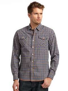 Arnold Zimberg   Plaid Sportshirt/Navy & Brown