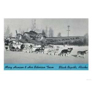 Mary Hansen & Siberians with Airplane   Black Rapids, AK Giclee Poster 