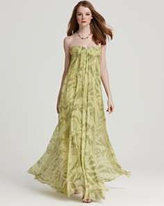 Halston Heritage Strapless Gown   Crinkle Chiffon Printed