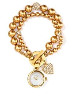 Carolee Double Row Gold Pearl Watch, 22mm