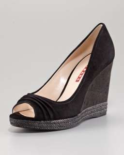 Suede Espadrilled Peep Toe Wedge Sandal