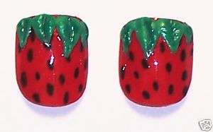 Strawberry fake false TOE NAILS 3D nail art toenails  