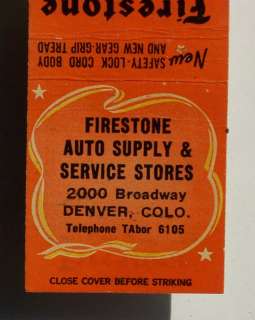 1950s Matchbook Firestone Tires Auto Supply Denver CO  