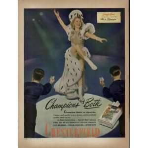 SONJA HENIE.  1945 Chesterfield Cigarettes Ad, A3128. See SONJA 