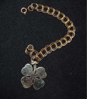 Vintage Lucky 4 Leaf Clover Gold Charm Bracelet  