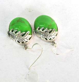   STERLING SILVER EARRINGS WITH GREEN TURQUOISE GEMSTONES BY HANDMADE