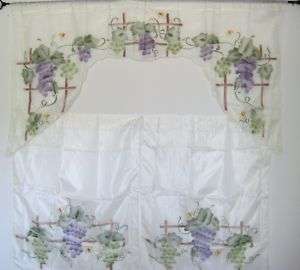 New 3ps Fine Embroidered Grape Kitchen Curtain  