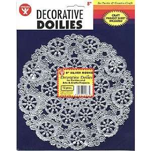  12083 Round Paper Doilies Silver Foil  Medallion 8 inch 