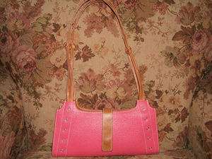 Rosanna Nicole Pink Leather Tan trim Hobo Handbag Purse, 11 x 5 