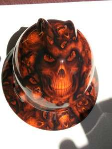 NEW Custom MSA V GUARD Full Brim Hard Hat Orange Hades Skull Pattern 