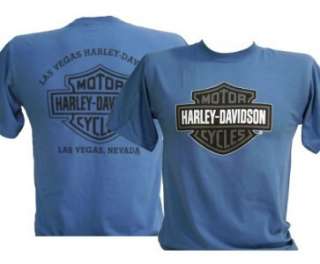 Harley Davidson Las Vegas Dealer Tee T Shirt Blue / Gray B&S MEDIUM 