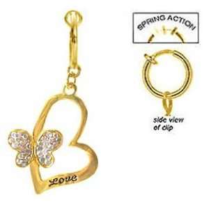 Fake Belly Navel Non Clip on Ab Paved Butterfly on Engraved LOVE 