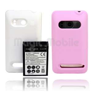   Battery w/ White Cover Silicone Rubber Pink Case For HTC EVO 4G  