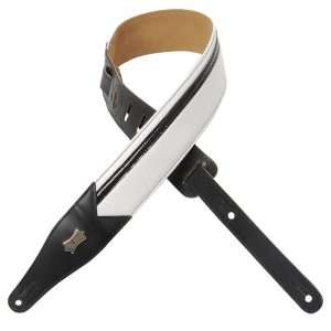   guitar strap with leather racing stripe, foam padding, suede backing