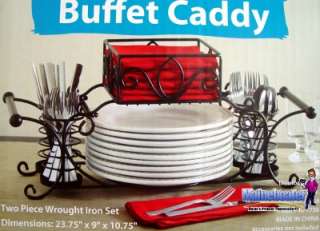   Buffet Silverware Caddy 2PC Elegant Wrought Iron Set Elegant  