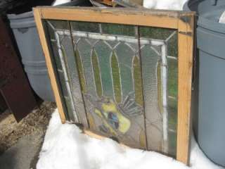 ANTIQUE AMERICAN STAINED GLASS WINDOW 30 X 27  