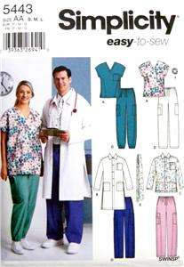   Pattern Simplicity 5443 Medical Scrubs Lab Coat Size Small   Med   Lge