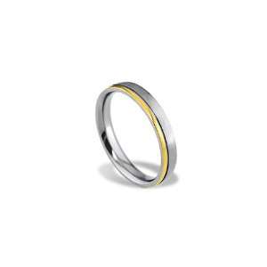    New Mens Modern Titanium Gold Tone Inlay 4mm Band Ring Jewelry