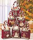 New 6 Felt Holiday Christmas Treat Gift Bags Burgundy Embroidered