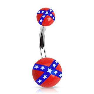   UV BALL BELLY NAVEL RING CONFEDERATE USA BUTTON PIERCING JEWELRY B563