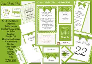 Delux Lime Polka Dot Wedding Invitation Kit on CD  