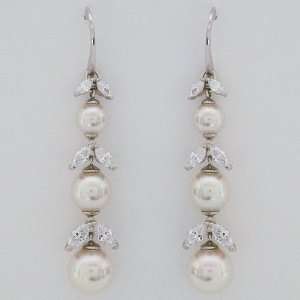  Dangling Pearl & CZ Earrings Majorica Jewelry