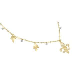 Meira T 14K Yellow Gold Diamond Fleur De Lis accented with Gold Leafs 