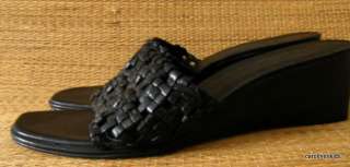 Black Leather Cole Haan Resort Ladies Wedge Sandals Shoes sz 10.5 N AA 