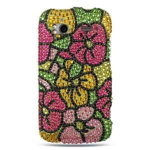   RHINESTONE BLING DESIGN GREEN PINK YELLOW FLOWERS SNAP ON CASE COVER