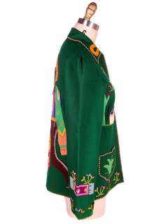 Vintage Ladies Mexican Jacket Green Felt Appliques 1940s 40 Bust 