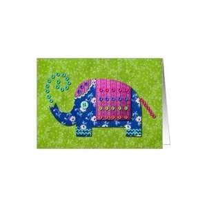  Fabric & Buttons Colorful Indian Elephant Blank Note Card 