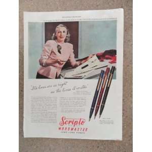  Wordmaster Pencil, Vintage 40s full page print ad. (Vera Maxwell 