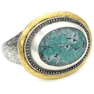 GURHAN Gauntlet Stone Single Stone Silver with Gold Turquoise Ring 
