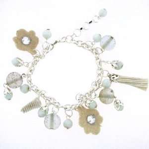  Silver Tone White Charm Bracelet Jewelry