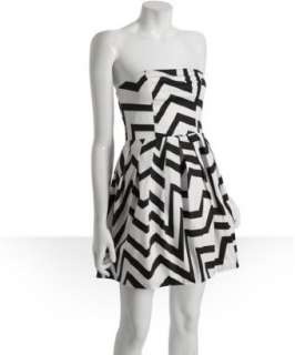 Necessary Objects black and white zig zag cotton strapless dress 