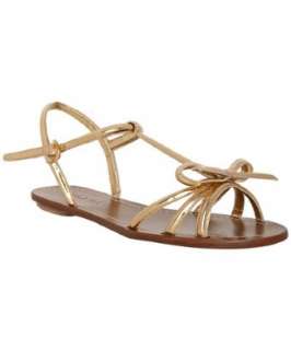 Prada gold laminated leather bow detail flat sandals   up to 