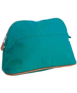 Hermes turquoise canvas embroidered cosmetic case   