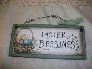 Features a wood sign that reads EASTER BLESSINGS. Decorated with a 