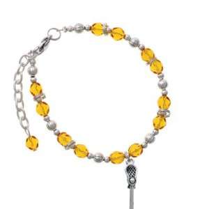 Lacrosse Stick and Ball Yellow Czech Glass Beaded Charm Bracelet 