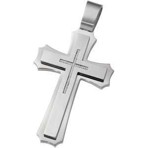 Mens Stainless Steel Large Cross Pendant with CZs (3.27 Inches by 2 