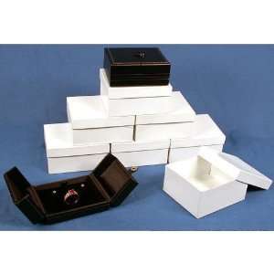 6 Ring Earring Boxes Black Leather Snap Lid Display