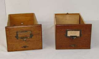 Beautiful Pair Vintage Library Card File Drawers catalog 6 x 3 cards 