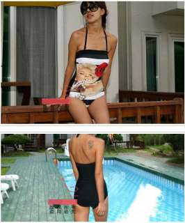 Rose Flower One Piece Swimsuit Swimwear Black SC24 Size M  