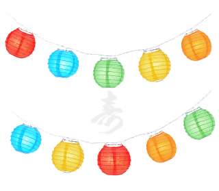  Asian Paper Lantern 4 Party String Lights, Assorted Mix Colors  