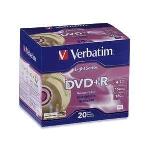  VERBATIM Disc, DVD+R, 4.7GB, 8X, LightScribe, 20pk, Slim 