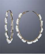 Kenneth Jay Lane white bugle bead and gold hoop earring style 