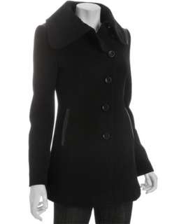 Mackage black wool cashmere Elise asymmetrical leather trim coat