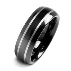   Mens Silver & Black Tungsten Carbide Wedding Band Ring 8mm Size 9