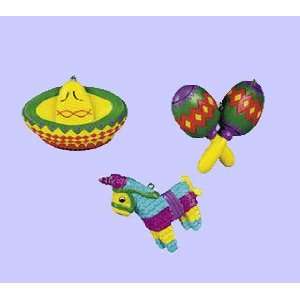  Set of 3 MEXICAN Fiesta CHRISTMAS ORNAMENTS/HOLIDAY Decor 